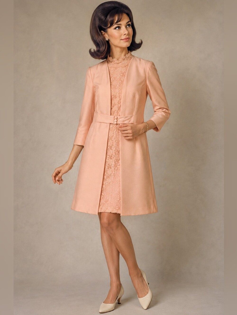 1960s Alfred Werber Style Vintage Retro Coat And Dress Peach S/M Mad Men